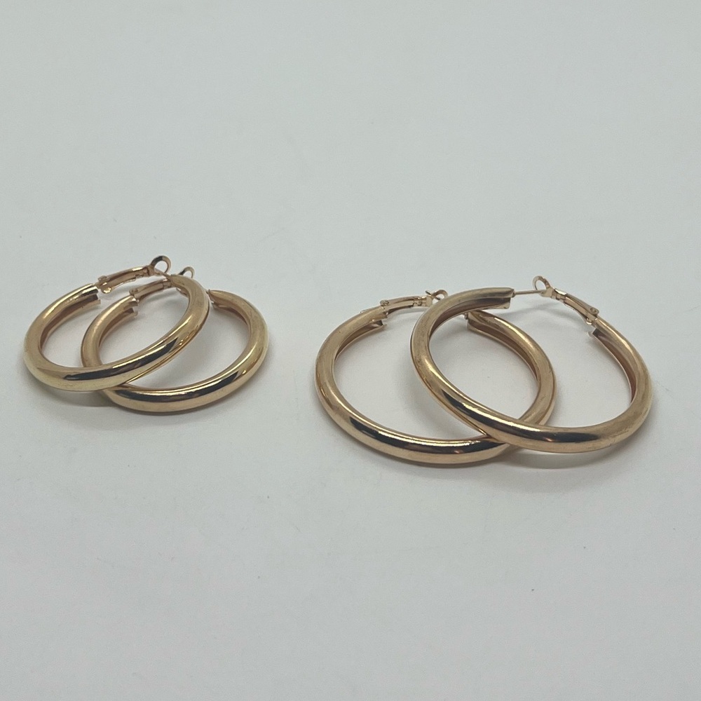 Two Pair Thick Gold Hoops